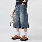 Pantaloncini Seven-Five in denim non elastico da uomo, vestibilità ampia, vestibilità ampia, versatile, stile semplice, casual