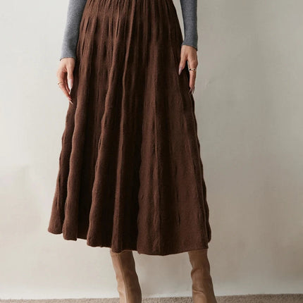 Women Cashmere Skirt A-Line Jacquard Elastic Waist Flared Skirt Autumn Winter 100% Cashmere Knitted Office Lady Curled Hem Dress PlatiNum