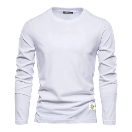 100% Cotton Long Sleeve T Shirt For Men Solid Spring Casual Mens T-shirts High Quality Male Tops Classic Clothes Men's T-shirts PlatiNum