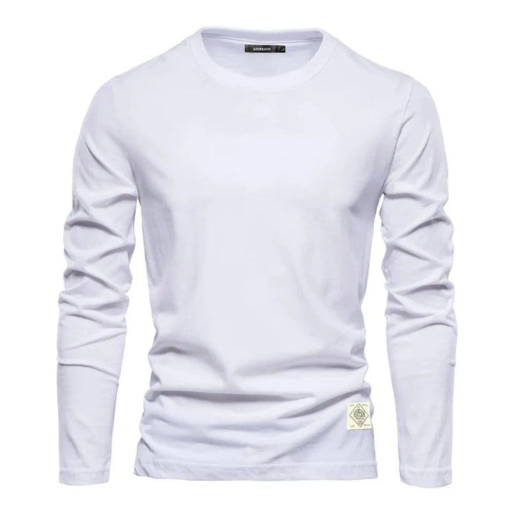 100% Cotton Long Sleeve T Shirt For Men Solid Spring Casual Mens T-shirts High Quality Male Tops Classic Clothes Men's T-shirts PlatiNum