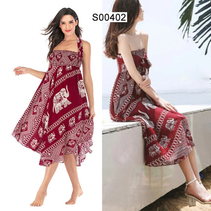 Boho Gonne Donna Rayon Beach Abito lungo Estate Bohemian Jupe Longue Femme Elastico in vita Stampa Fasciatura floreale Halter Hippie platinumshop