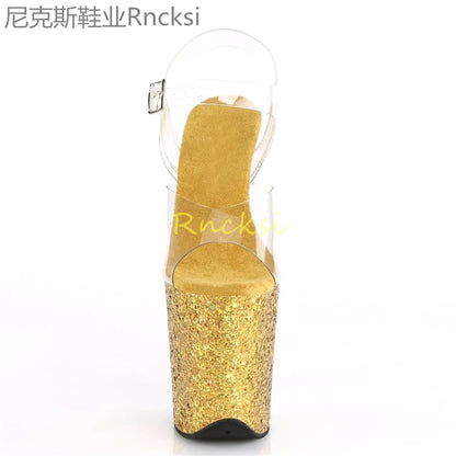 20cm High-heeled sandals women's new transparent word with high heels, stilettos and sexy super high-heeled sandals