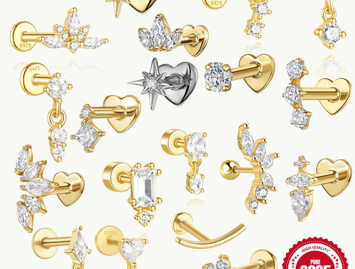 AIDE Heart Round Ball Flat Helix Piercing Earring 925 Sterling Silver Ear Studs Geometric Zircon Exquisite Trinket Studs Aretes PlatiNum