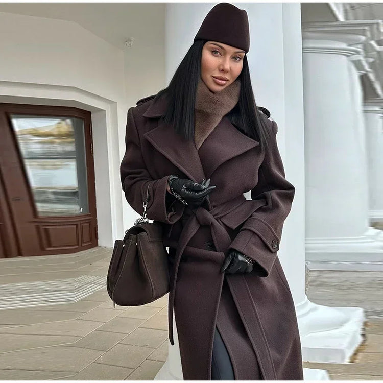 Fashion Solid Women's Wool Coat Lapel Double Breasted Button Long Sleeves Loose Coat Chic 2026 Autumn Winter New Street Wear