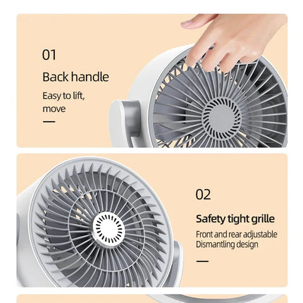 Ventilatore a Turbina Elettrica da Pavimento, Ventilatore a Cinque Velocità Regolabili, Altezza Regolabile, Ricaricabile