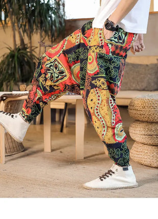 Pantaloni Harem da Uomo 2026 Stile Retrò con Stampa, Pantaloni Jogger Larghi e Comodi con Cavallo Ribassato, Stile Nepal Oversize, Pantaloni Casual da Uomo con Cavallo Ribassato