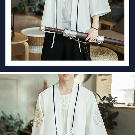 Japan Samurai Shirt uomo ricamato Kimono giapponese manica corta Cardigan uomo estate sottile moda Casual Yukata Cardigan Top uomo