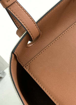 Borsa tote verticale in tela bianco sporco, borsa a tracolla multiuso con finiture in pelle di lusso