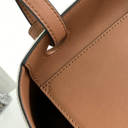 Borsa tote verticale in tela bianco sporco, borsa a tracolla multiuso con finiture in pelle di lusso