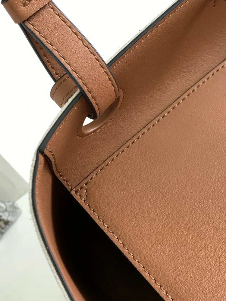Borsa tote verticale in tela bianco sporco, borsa a tracolla multiuso con finiture in pelle di lusso