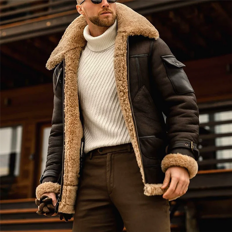 Winter Faux Leather Jackets Men Fleece Turn Down Collar Motorcycle Coat Solid Male Warm Thick Windproof Zipper Casual Outwear