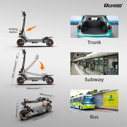 Ruitoo T2 max vendita calda scooter elettrico 1200W motore 48V 15.6AH batteria velocità massima 52 km/h adulto 10 pollici pneumatico scooter esterno