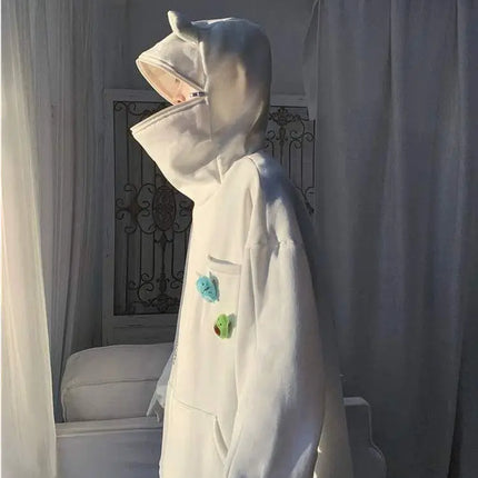 Y2K Autumn Winter Unisex Cartoon Frog Fleece Hoodies Loverly Zipper Loose Warm Sweatshirt Full Sleeve Harajuku Hooded Jackets