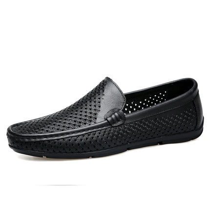 Mocassini da uomo in vera pelle traspirante con suola in gomma, scarpe casual slip-on, mocassini da uomo traforati