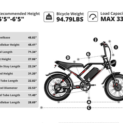 Bicicletta elettrica HiQiS S8 con motore da 25 km/h, 48V 25AH, doppia sospensione, pneumatici fat da 20 pollici, lunga autonomia di 50 km, e-bike per adulti