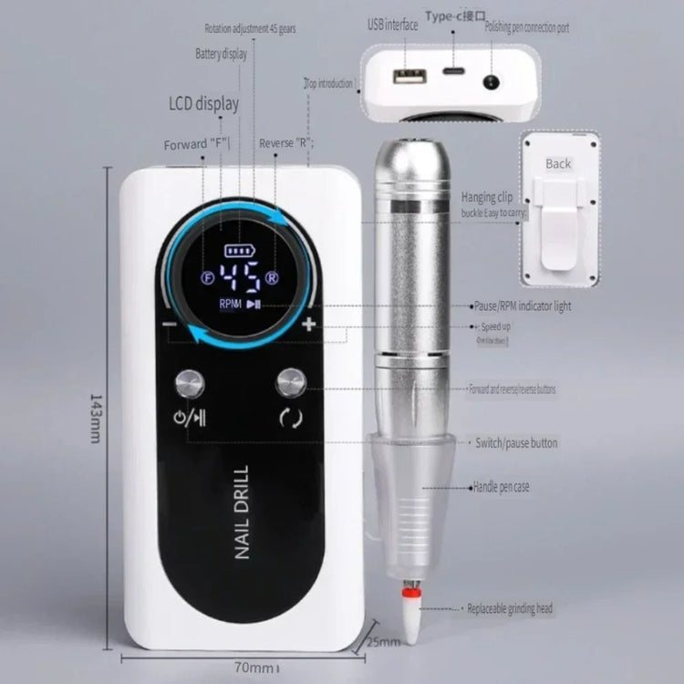 Wireless Portable Rechargeable Electric Nail Polishing Machine New Cordless Nail Surface Polisher Gel Nail Remover Professional Home Salon Manicure Pedicure Care Tool For DIY Nail Art Design