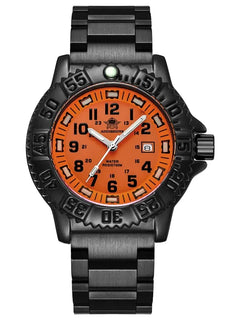 ADDIESDIVE Luxury Men's Quartz Watch Outdoor Sports Luminous Tube Analog Watch 50m Waterproof Stainless Steel Strap Orange Black