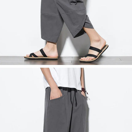 Pantaloni Estivi da Uomo 2026 Stile Cinese in Cotone e Lino, Pantaloni Harem Traspiranti da Spiaggia, Pantaloni Casual a Tre Quarti, Streetwear