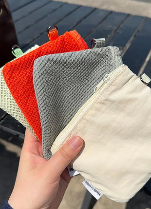 Travel Makeup Storage Bags New Mesh Coin Purse Simple Portable Mini Bag Multi-purpose Square Bag Double-layer Zipper Card Holder PlatiNum