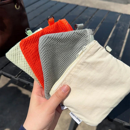 Travel Makeup Storage Bags New Mesh Coin Purse Simple Portable Mini Bag Multi-purpose Square Bag Double-layer Zipper Card Holder PlatiNum