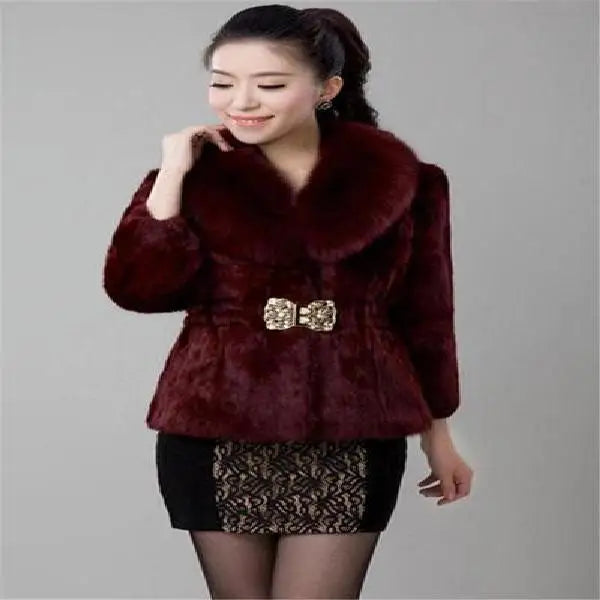 Oversize Women's Winter Plush Coat Female Thick Fur Warm Jackets 2024 New V-neck Faux Fur Collar Clothes Comfort Furry Coats