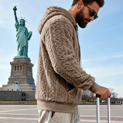 Cross-border Loose Men's Winter Retro Warm Double-Sided Velvet Casual Trend Hooded Pocket High Street Sweater