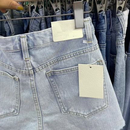 New Women's Denim Shorts with Raw Hems, A-Line Loose Fit, Ripped, High-Waisted, Hot Pants