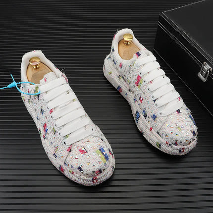 Hot Sale Rhinestone Canvas Shoes Mens Casual Skate Shoes Fashion Street Hip Hop Canvas Sneakers Men Platform Vulcanized Shoes
