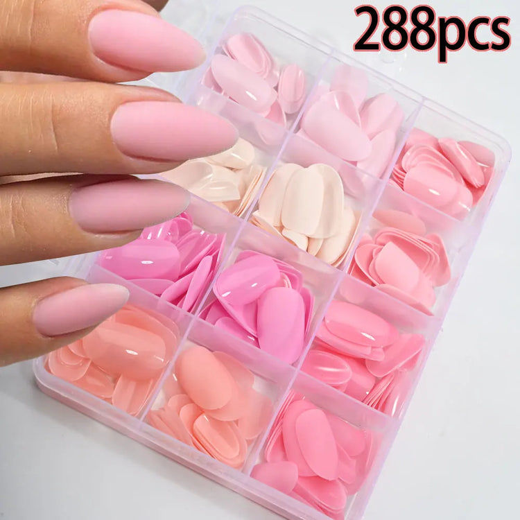 288pcs Light Pink Rose Purple Matte & Glossy False Nails Solid Color Medium Almond Full Cover Press On Nails Acrylic Fake Nails2028