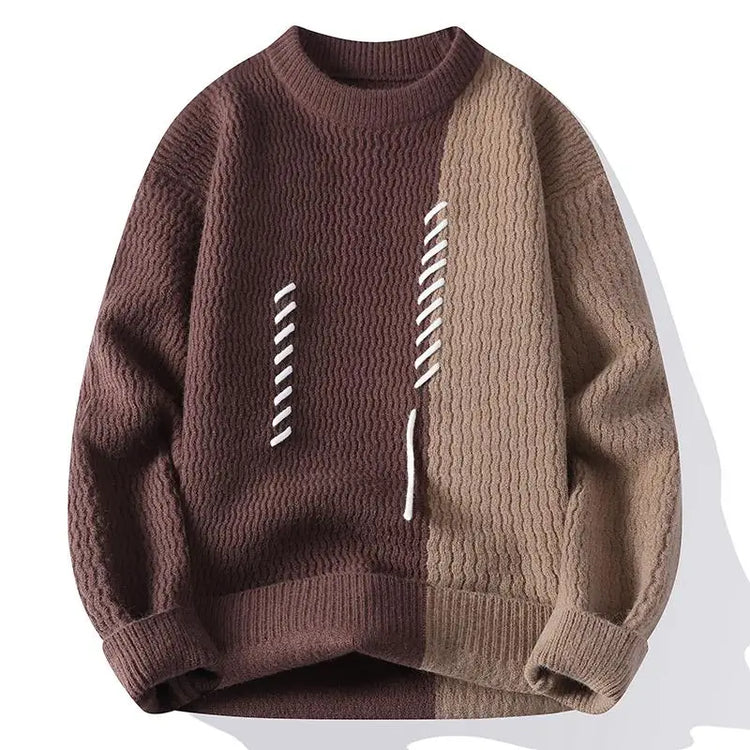 Men's Fashion stripe pattern Sweaters Autumn/Winter Loose Knittwear Men sweater youth Thick Warm patchwork pullovers Top