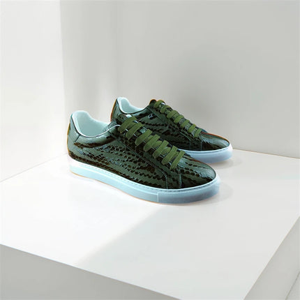 Leather Sneakers Men Calfskin Stone Pattern Casual Shoes Lace Up Flats Daily Footwear
