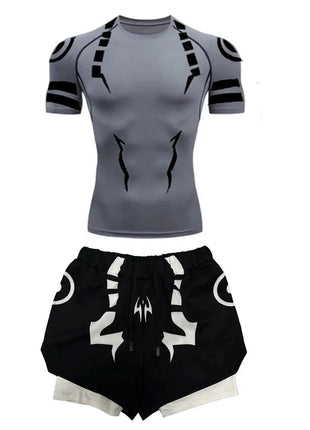 Anime Jujutsu Kaisen Set di compressione Tuta da fitness per uomo Camicia di compressione 3D ad asciugatura rapida + Pantaloncini da palestra Corsa Allenamento Abbigliamento sportivo platinumshop