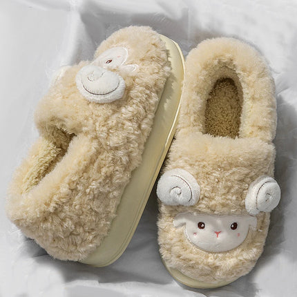 Cute Cartoon Lamb Cotton Slippers Women Indoor Warm Thicken Plush Home Slippers Woman Comfortable Non Slip Fluffy Slides Female