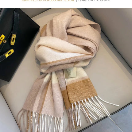 High Quality 100% Pure Wool Scarf Women Classic Chic  Autumn Winter Colorful Plaid Tassel Warm Muffler Female Thermal Shawl Lady