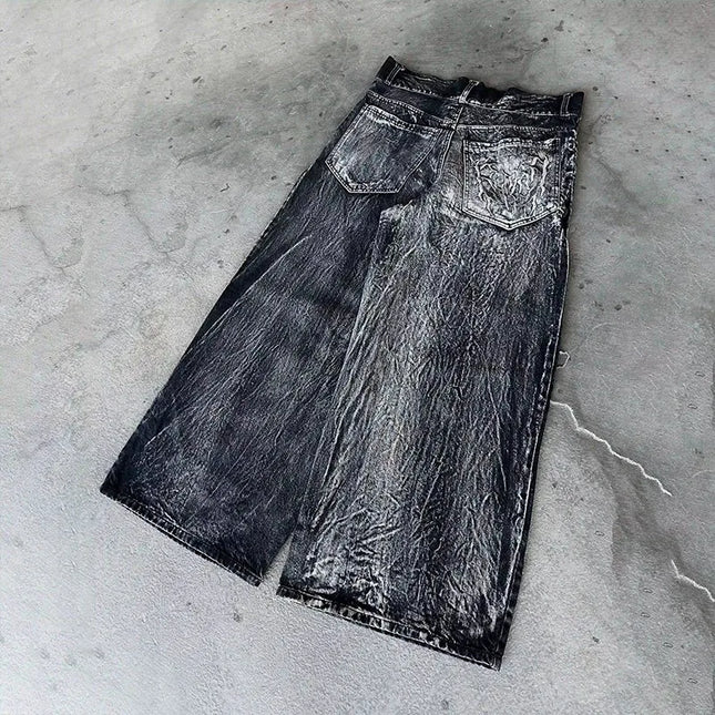 Y2K Retro Oversize Baggy Washable Pants Unisex Phantom Jeans Men's High Street Spider Embroidered Patch Hip Hop Streetwear Gothic