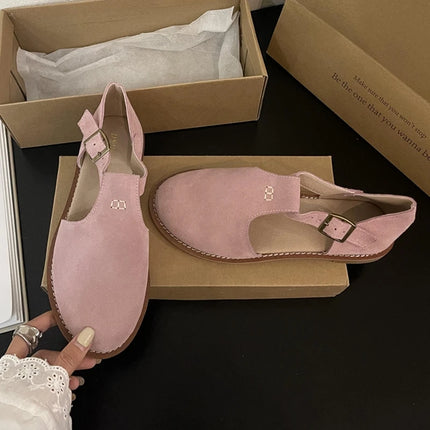 DIMANYU Women's Retro Roman Baotou Sandals, New Summer 2026 Models, Frosted Genuine Leather, Women's Flat Shoes, Perforated Sandals