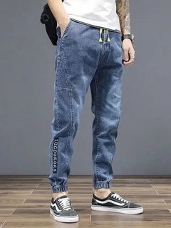 Spring Autumn 2022 New Denim Jeans Men's Elastic Waist Loose Students Teenagers Cowboy Streetwear Harem Leg Long Track Pants Men