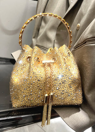 Handle Rhinestones Evening clutch Bag Purses and handbag luxury Designer shoulder bag Shiny Crystal Clutch purse bucket bag PlatiNum