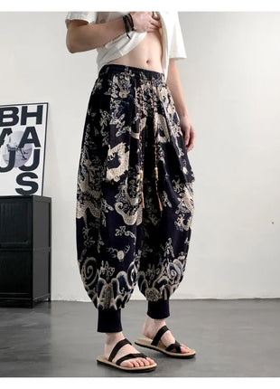 Men's Summer Pants 2026 Lightweight Thin Cotton Comfortable Beach Trousers, Loose Casual Hip Hop Printed Pants, Fashion Oversized Jogger Pants