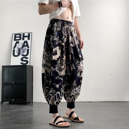 Pantaloni Estivi da Uomo 2026 in Cotone Leggero Sottile Comodi da Spiaggia, Pantaloni Larghi Casual Hip Hop Stampati, Pantaloni Jogger Oversize alla Moda