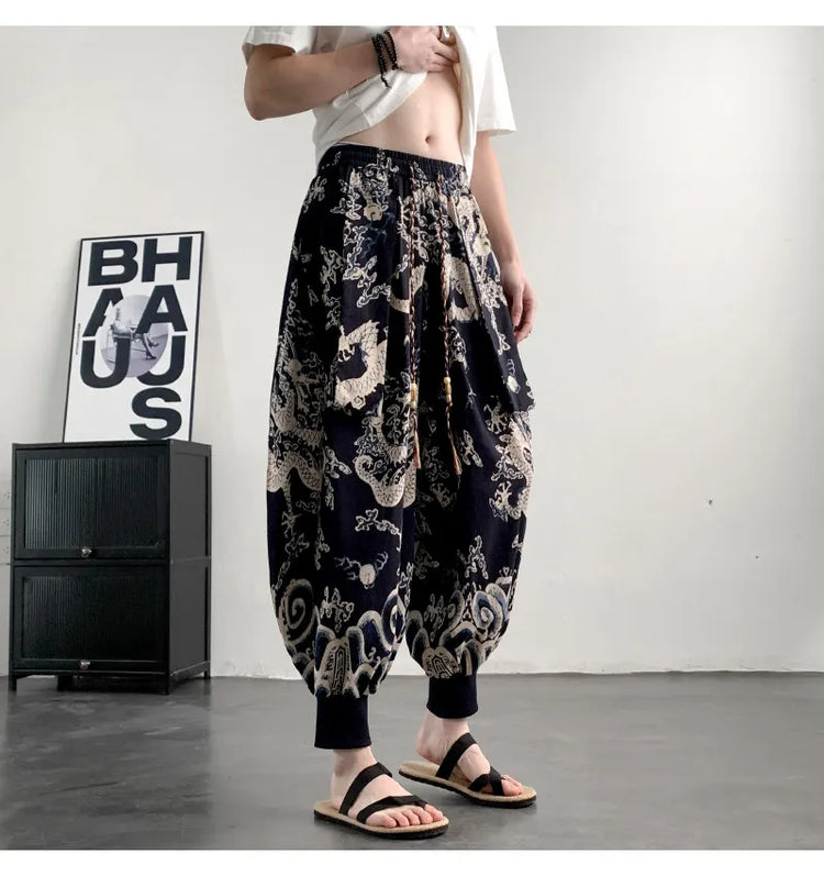 Pantaloni Estivi da Uomo 2026 in Cotone Leggero Sottile Comodi da Spiaggia, Pantaloni Larghi Casual Hip Hop Stampati, Pantaloni Jogger Oversize alla Moda