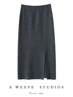 Damen reine Kaschmir lange Röcke Frühling Herbst Winter gerade dicke Röcke 100% Kaschmir gestrickter Schlitzrock