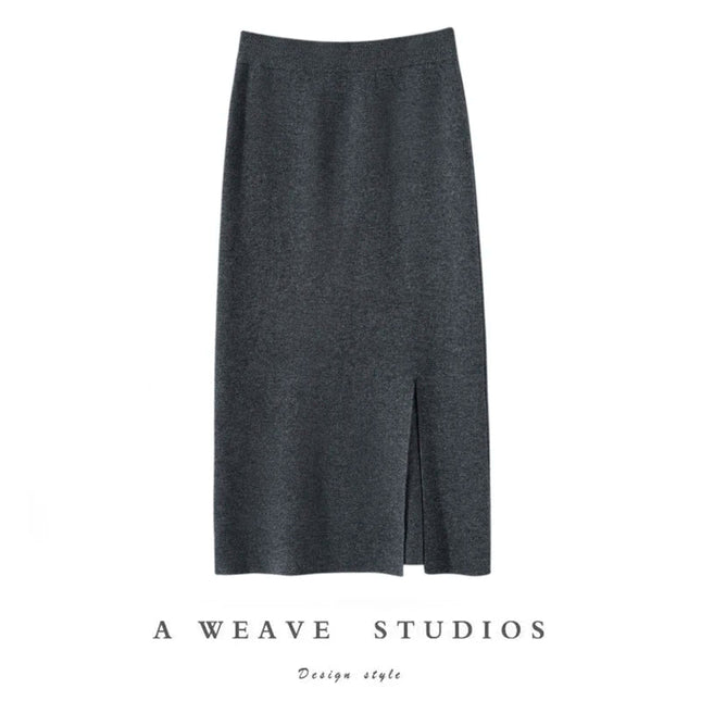 Women Pure Cashmere Long Skirts Spring Autumn Winter Straight Thick Skirts 100% Cashmere Knit Split Skirts PlatiNum