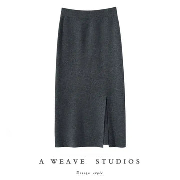 Women Pure Cashmere Long Skirts Spring Autumn Winter Straight Thick Skirts 100% Cashmere Knit Split Skirts PlatiNum