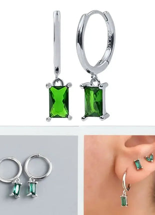 925 Sterling Silver Needle Green Zircon Gold Earrings Heart Hoop Earrings for Women Delicate Stud Earrings Luxury Jewelry Gifts PlatiNum