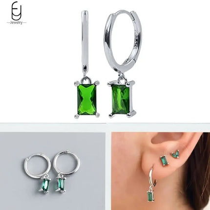 925 Sterling Silver Needle Green Zircon Gold Earrings Heart Hoop Earrings for Women Delicate Stud Earrings Luxury Jewelry Gifts PlatiNum