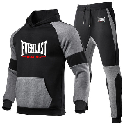 Everlast 2025 Spring Autumn Men's New Hight Quality Hoodies Sweatshirts Cotton Tops+Sweatpants Sports Running Two Pieces Sets PlatiNum