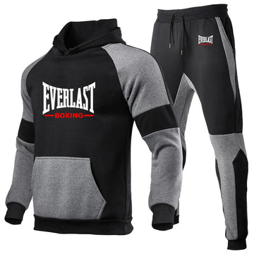 Everlast 2025 Spring Autumn Men's New Hight Quality Hoodies Sweatshirts Cotton Tops+Sweatpants Sports Running Two Pieces Sets PlatiNum