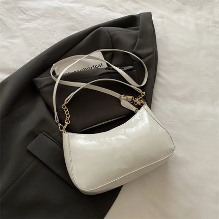 Retro Solid Color PU Leather Shoulder Underarm Bag Women's Fashion Handbags Casual Purses and Handbag Ladies Hand Bags PlatiNum