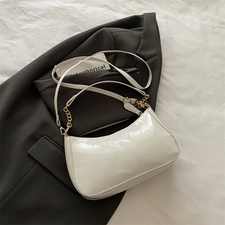 Retro Solid Color PU Leather Shoulder Underarm Bag Women's Fashion Handbags Casual Purses and Handbag Ladies Hand Bags PlatiNum